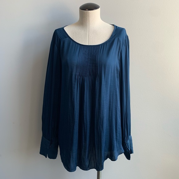Halston Long Sleeve Blouse Steel Blue Size L